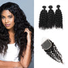 Curly 3pcs 100% Human Hair Bundles With Lace Closure Natural Black Hair
