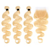 #613 Virgin Body Wave Hair Weaves 3 Bundles With Lace Closure
